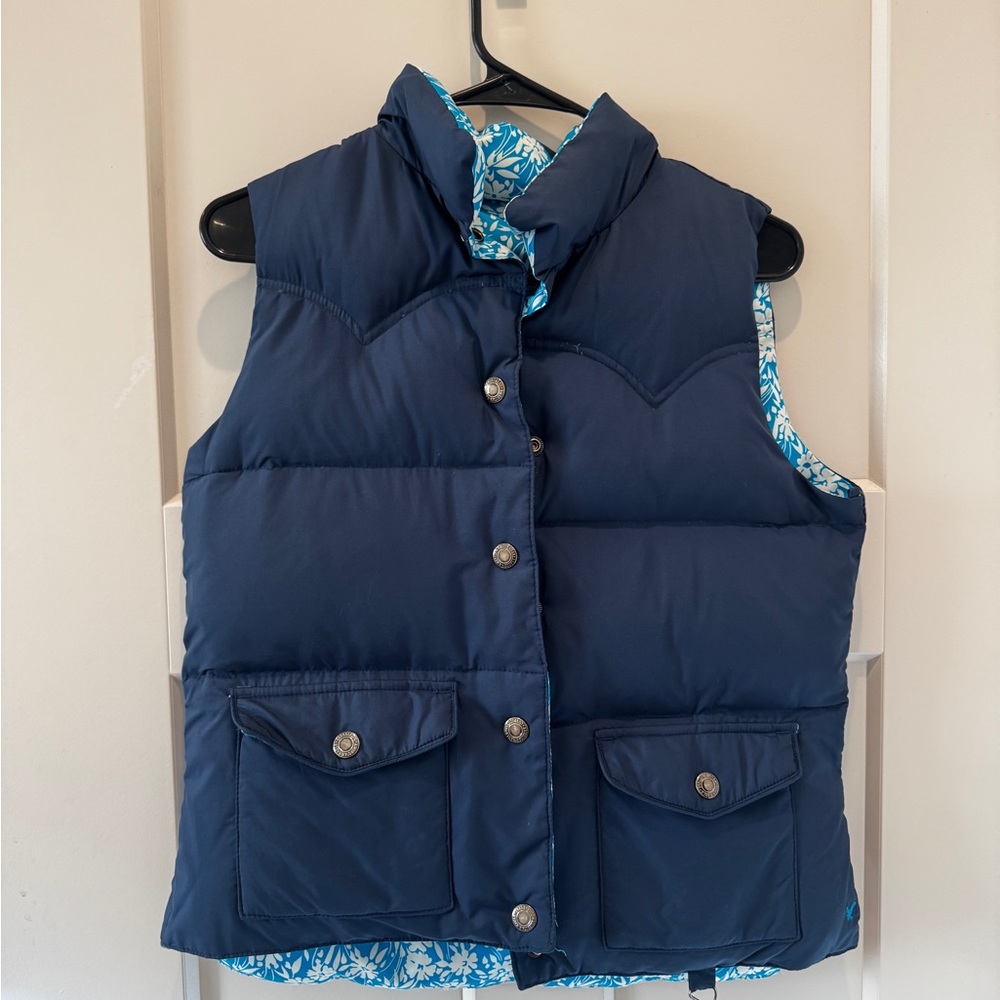 Navy Blue Puffer Vest with Floral Lining American Eagle medium reversible